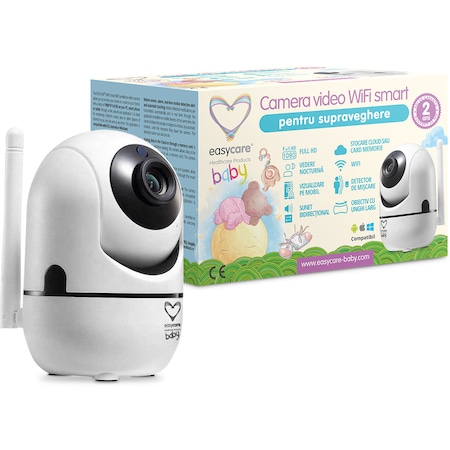 Camera Video WiFi Smart pentru supraveghere Easycare Baby, senzor de miscare, alarma, Alb